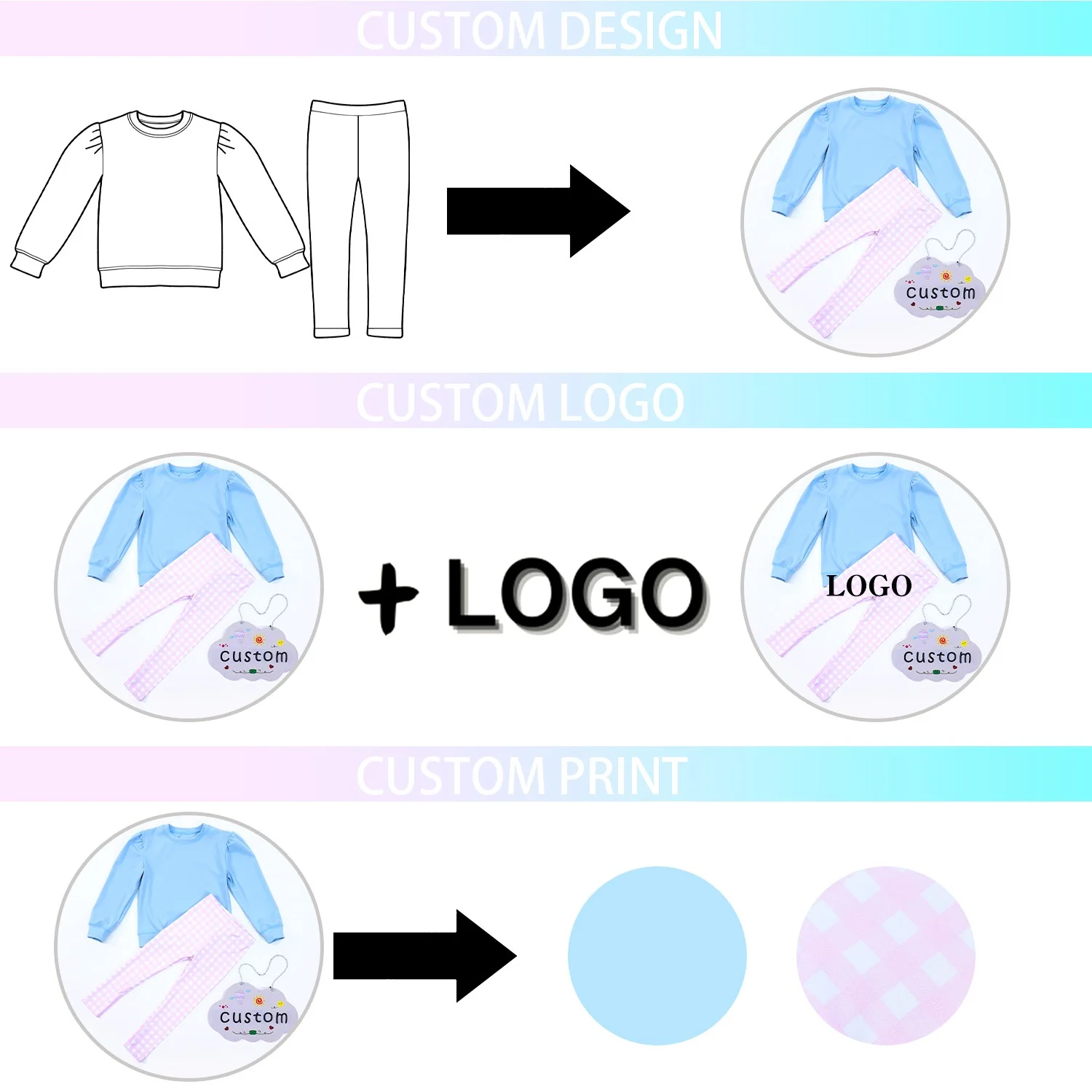 Custom Kids Autumn Winter Tracksuits Sets Yoga Fabric Jogger with Embroidered Sweatshirt Casual Plaid Pattern for Kid Girls - Image 3