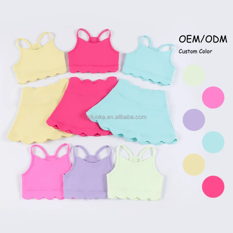 2025 Girl Activewear Girls Tennis Suits Girl Sports Wear Wholesale Kids Gym Clothing Breathable Matching Color Yoga Set