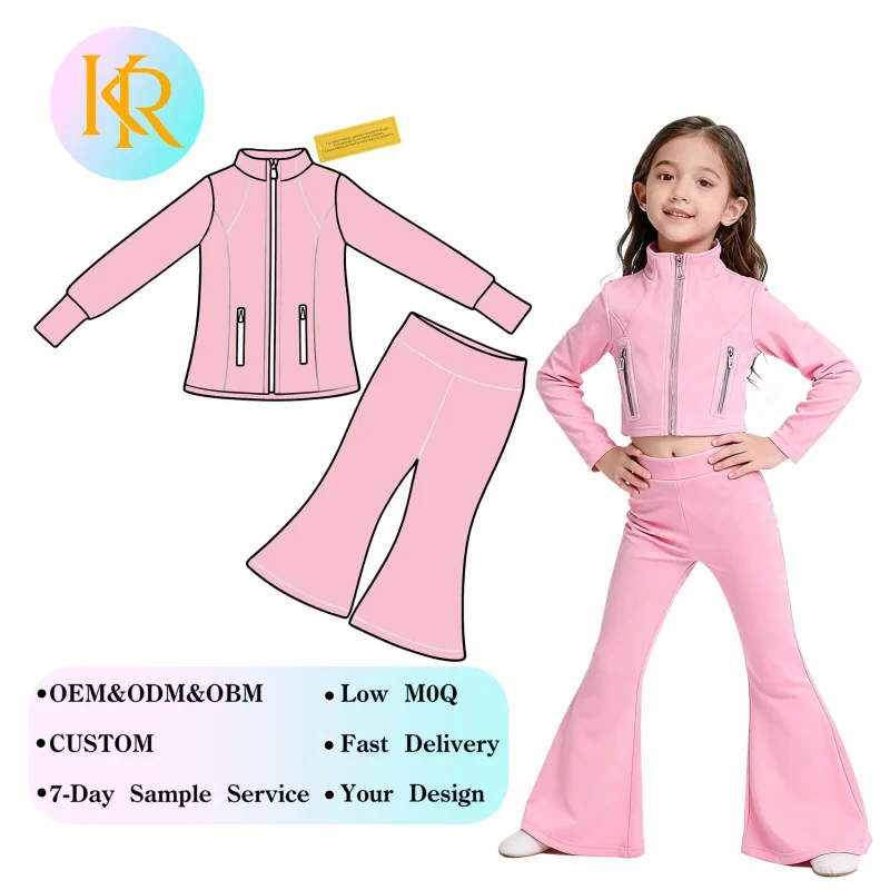 Kerui Autumn Baby Girls Sportswear Set Wholesale Kids Yoga Sets Girls Active Wear Set