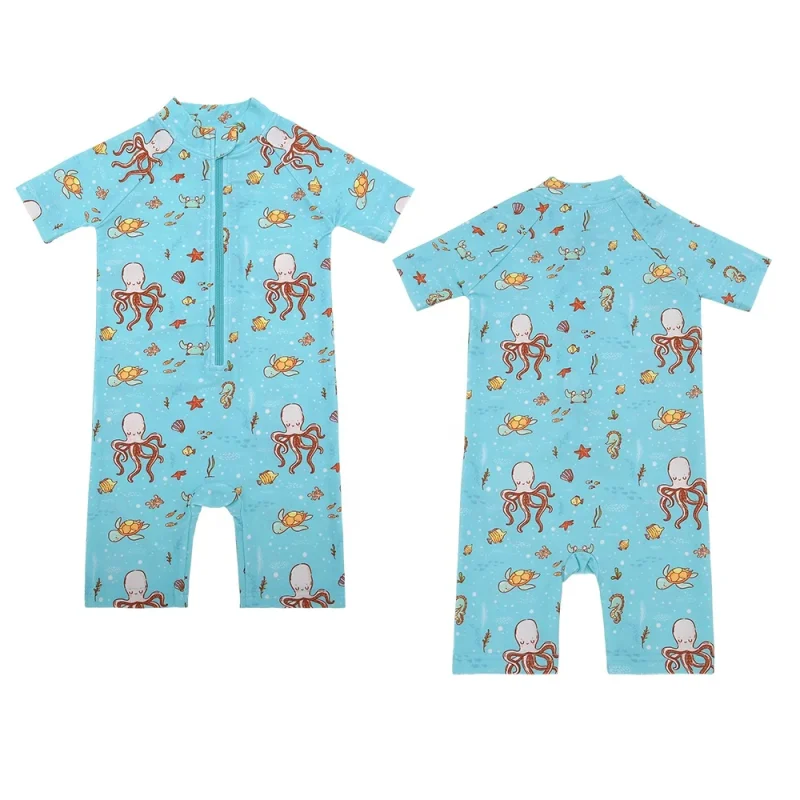 Hot Sale Custom Girls Summer Swimwear New Arrival Floral Bathing Suit Quick Dry Feature Easy Wearing Short Sleeves Zipper Kids