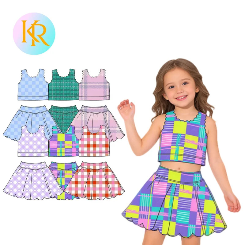 Kerui Kids Sportswear Girls Athletic Wear Gym Two Piece Golf Sets Custom Wholesale Girl Child Summer Sleeveless Yoga Set