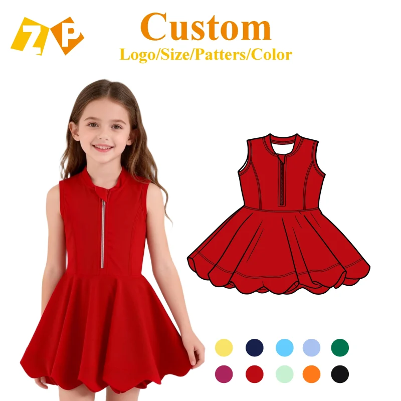 Zhengpai Bamboo Summer Casual Yoga Wear Sleeveless Dress Toddler Tank Top Dress Hemline Petal Flounces Dress