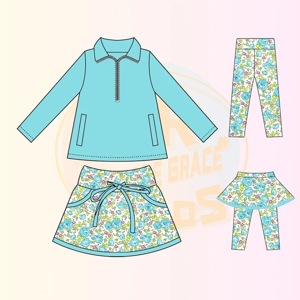 KERUI High Quality Kids' Outdoor Clothing Fashionable Fabric Sportswear Track Suit Pink Top Printed Skirt Set With Zipper - Image 5