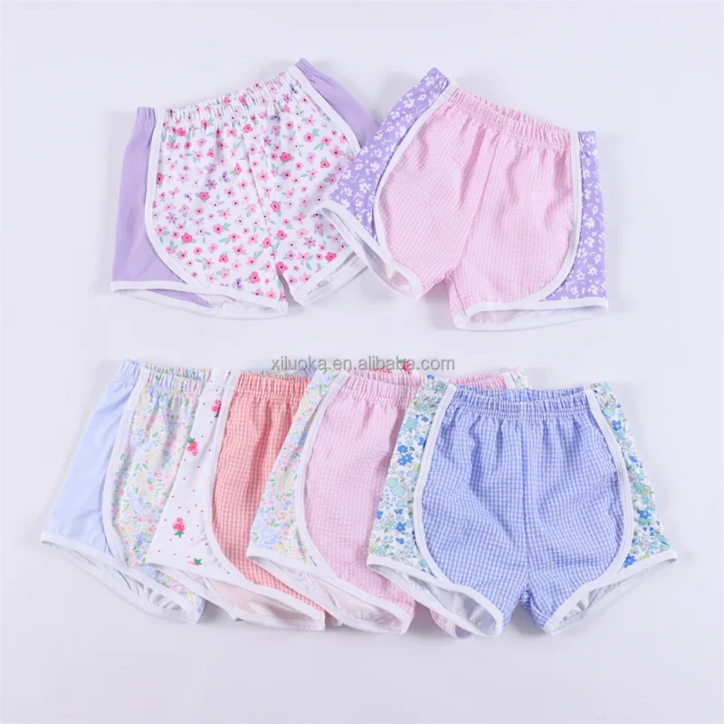 2025 Quick Shipment Hot Sale Seersucker Gingham Girls Active Shorts Sports Shorts for Summer Custom Prints