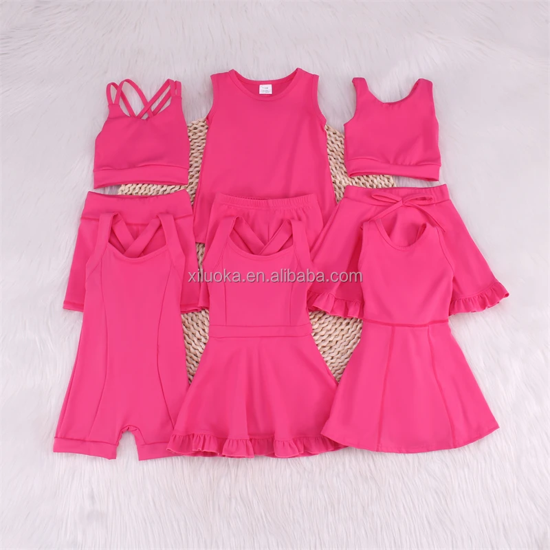 Hot Pink Girls Exercise Workout Activewear Sweet Plus Size Yoga Clothes Custom Logo Fitness Dress With Shorts