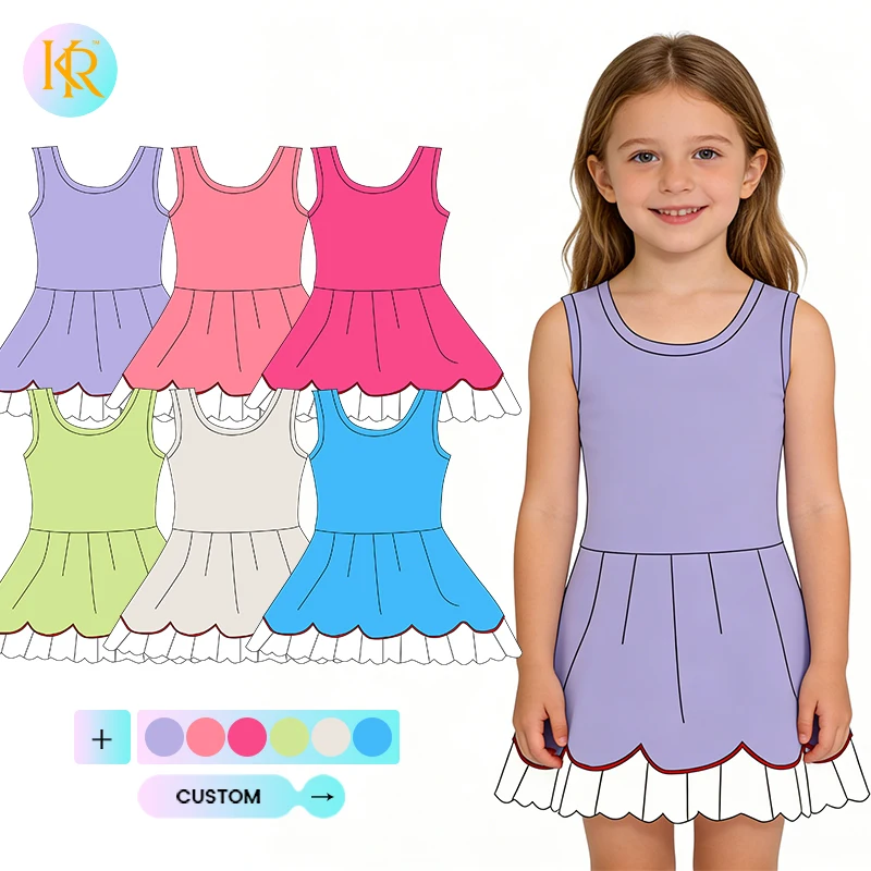 Kerui Girls Kids Dress Quick Dry Toddler Girls Yoga Scallop Dress With Shorts Girls One Piece Nylon Spandex Tennis Dress