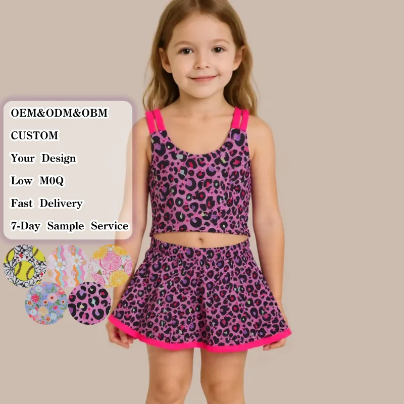 Kerui New Arrival Active Wear Adults Kids Sportswear Set Girls Sports Custom Printed Yoga Sets Girls Nylon Tennis Skirt Suits