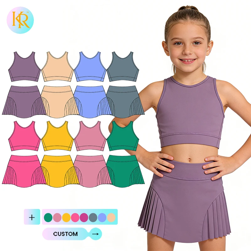 Kerui Girls Athletic Wear Breathable Nylon Spandex Children Two Pieces Set Summer Baby  Custom Logo Colours Yoga Activewear Se