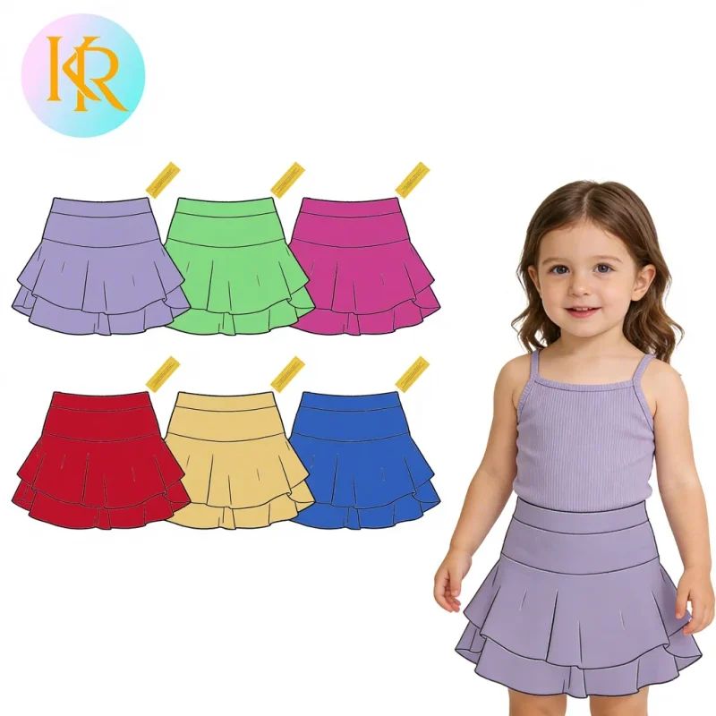 KERUI Custom Logo Boutique Kids Girls Tennis Skirts Activewear Gym Fitness Skirt Built-in Shorts Summer Sports Skort