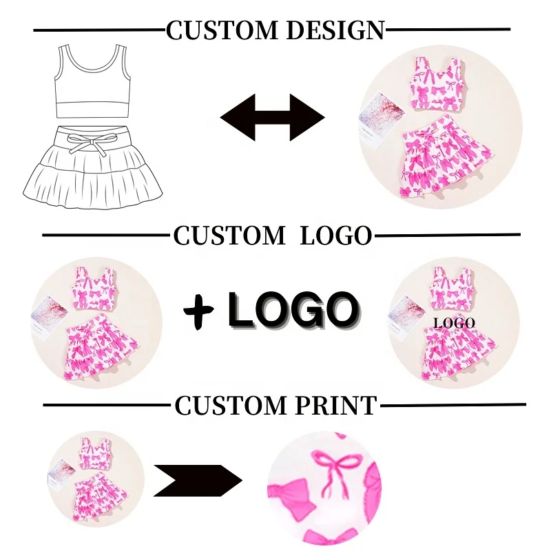 Kerui Girls Summer Sports Set Active Wear Kids Toddler Girls Nylon Fabric Bow Print Ruffle Set Girl Sleeveless Top Skirt Suit - Image 3
