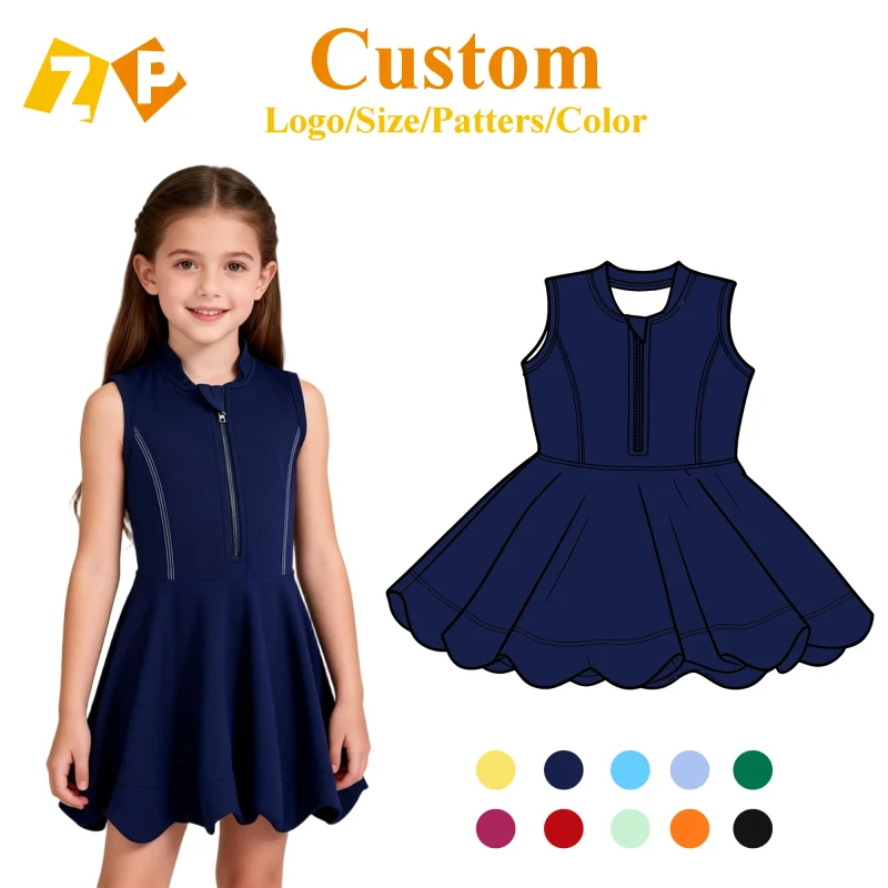 Zhengpai Special  Girls Tennis Dress Children Athletic Skirt Workout Sleeveless Kids Fitness Yoga Wear Dress