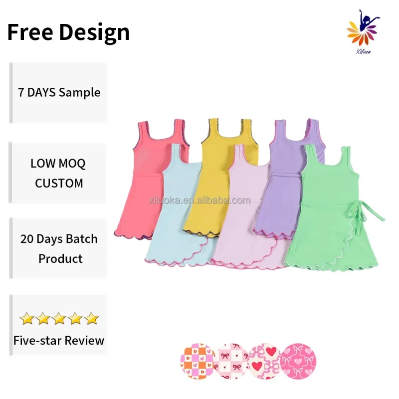 Girls Boutique Yoga Dress Hot New Sleeveless Tank Embroidery Hem Built-in Shorts Custom Print