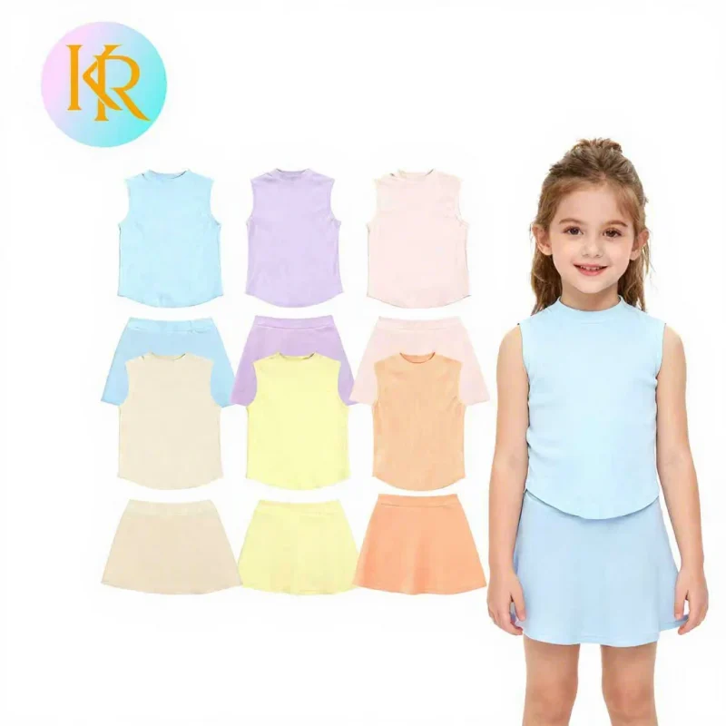 Kerui Custom Girls' Summer Dress-Casual Sleeveless Sportswear Yogas Outfit Set for Children's Golf & Yoga