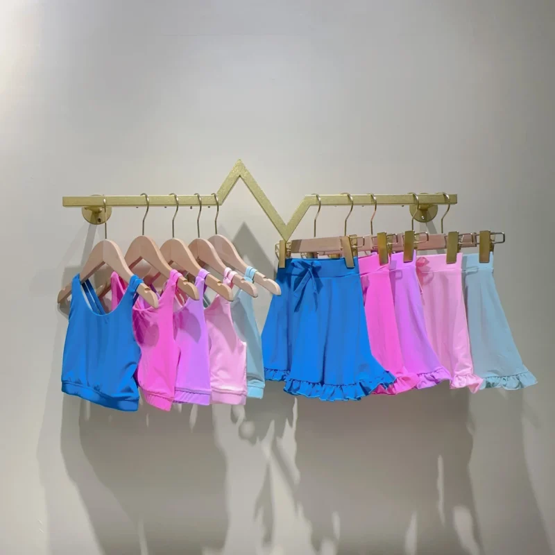 Wholesale Athletics Vest Butterfly Shorts 2in1 Skirts Set Youth Kids Tennis Gymnastics Clothing Tennis Baby Girl Bodysuit Dress