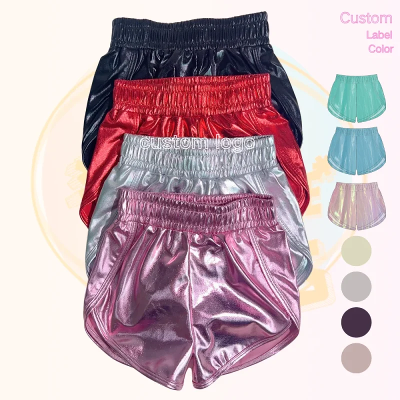 KERUI New Solid Color Versatile Elastic PU Shiny Leather Shorts Fitness and Casual Trendy Shorts Girls High Waist  Shorts