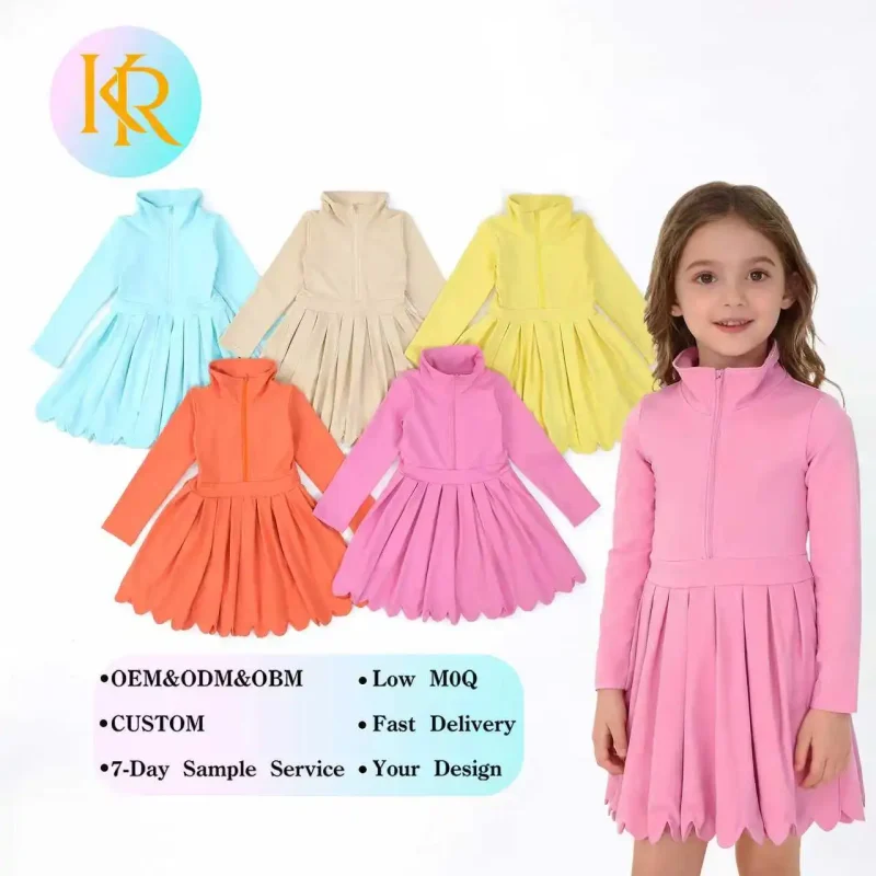 Kerui Solid Color Baby Girl Yoga Dress Shorts QuickDry Long Sleeve Breathable Kids Running Activewear Sets