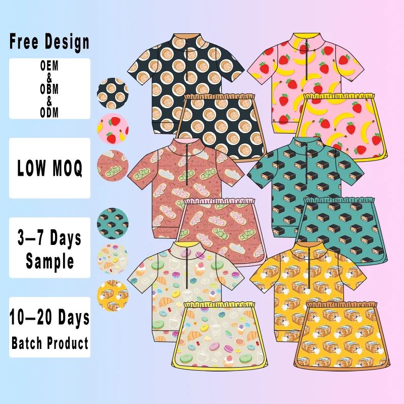 Fruit Food New Custom Multicolour Sleeveless Summer Baby Girl Clothing Comfortable Fabric Grid Printed Yoga Sets