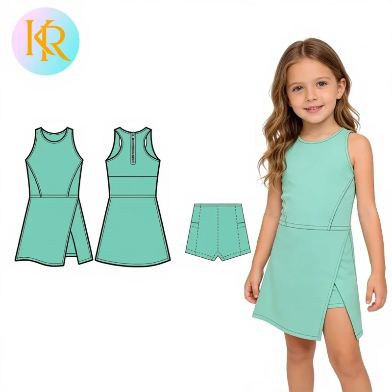Kerui Girls Kids Dress Wholesale Custom Design Children One Piece Active Wear Girls Fitness Yoga Dress for Kids Sportswear