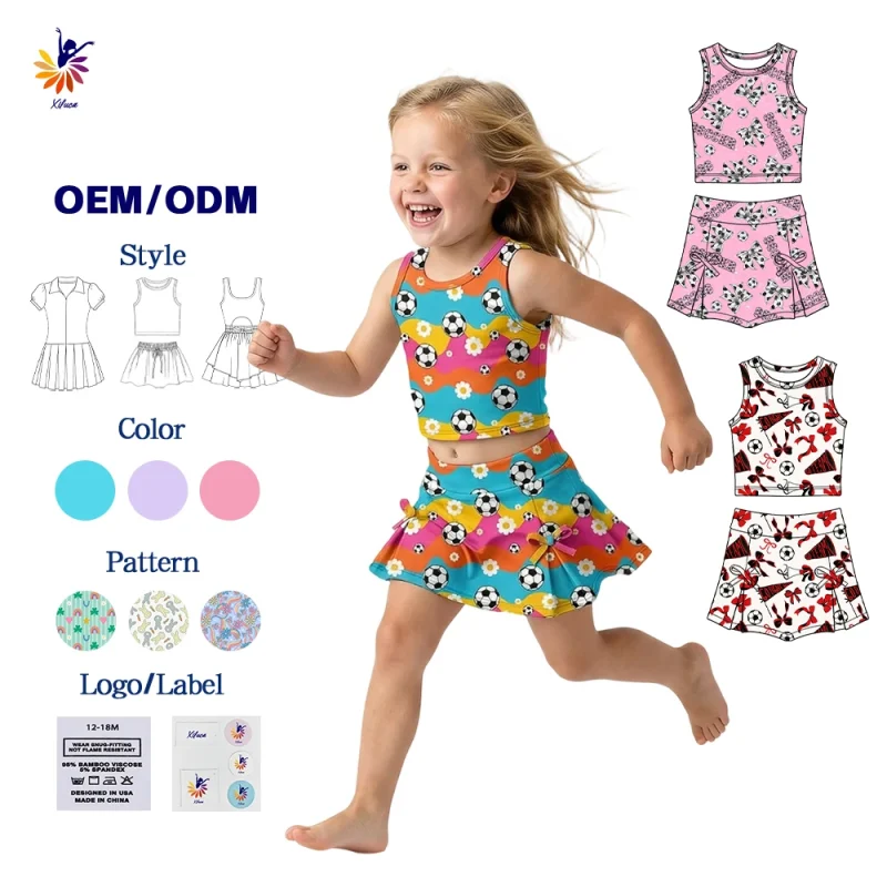 Girls Soccer Print Yoga Set Sleeveless Top Skirt Built-in Shorts Outdoor Small Batch Custom