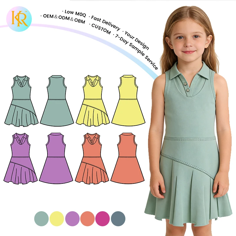 Kerui Active Wear Kids Children's Clothing Manufacturer All Yoga Girls Dresses Summer Girls Custom Color Yoga Tennis Dress