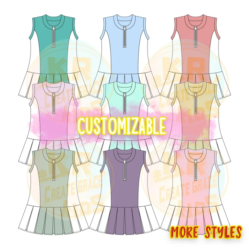 New Trendy Customized Solid Color Youth Kids Sleeveless Sports Wear Kids Girl Tennis Wear tank Golf Dresses