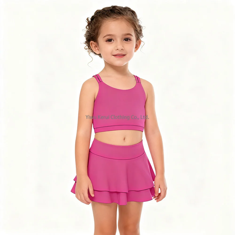Kerui Professional Kids Girl Sports Bra Activewear Dress Set with Unique Design Four-Way Stretch Fitness Yoga Top Breathable - Image 3