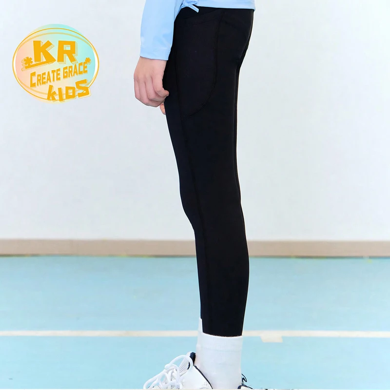Wholesale Girls' Running Leggings Kids Warm Pants Youth Compression Yoga Athletic School Pants with Pockets - Image 2