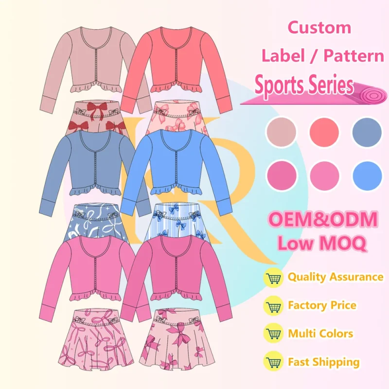 KERUI Girls Sports Dancing Running Athletic Yoga Clothes Set Kids Girls Ruffle Tops Skirts Yoga Suit Girls Tennis Skort Set