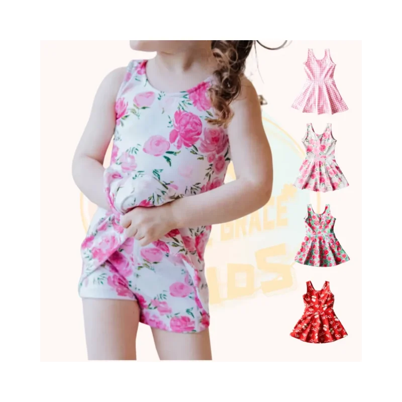 High Quality Printed Athletic Wear Yoga 2in1 Dress Children Teenager Fitness Yoga Training Dance Sports Kids Clothing