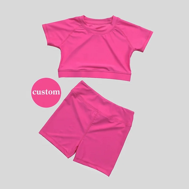 Kerui Woman Toddler Girls Active Wear Kids Tennis Clothing Set Custom Girls Sports Solid Color Short Sleeved Cycling Yoga Short