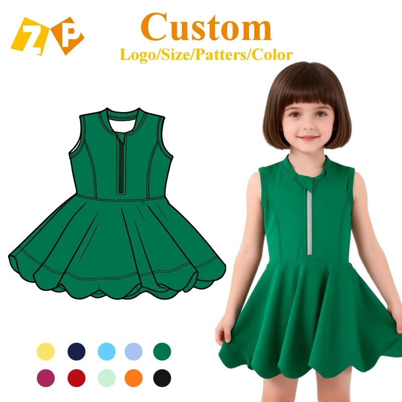 Zhengpai High Quality Yoga Dress Boutique Style Zip up Sleeveless Dress Kids Girl  Fitness Clothing