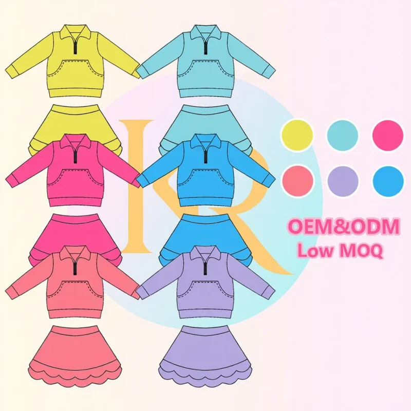 KERUI Active Wear Kids Turn Down Collar Stretchy Hollow Back Tops Fitness Skirt Sports Suit Girls Sports Nylon Spandex Yoga Sets