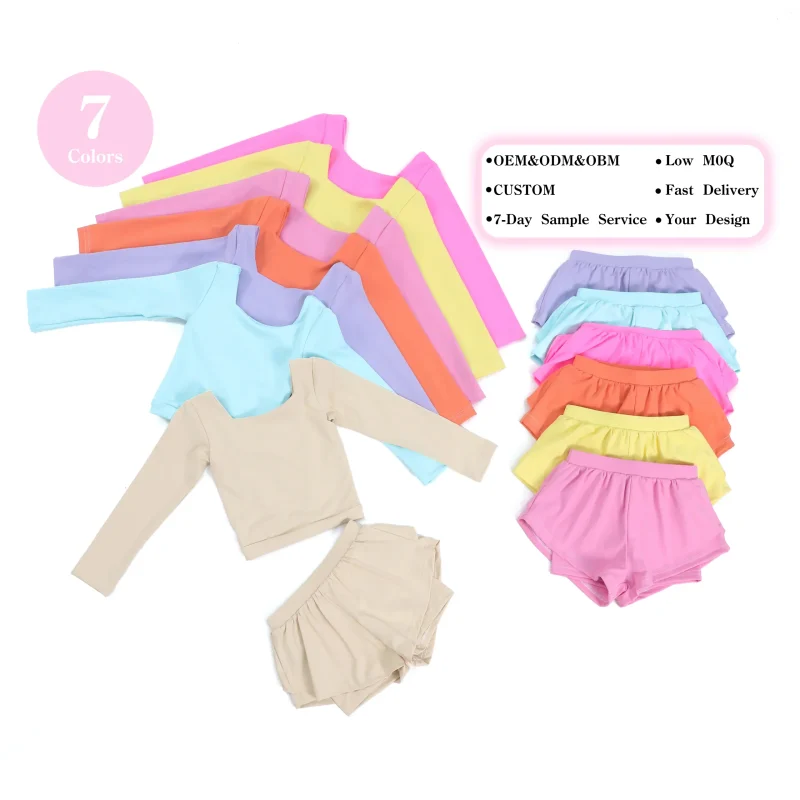 Kerui Active Wear Kids Badminton Sportswear Gym Clothing  Girls Sports Candy Colored Long Sleeved Tops and Shorts Nylon Suits
