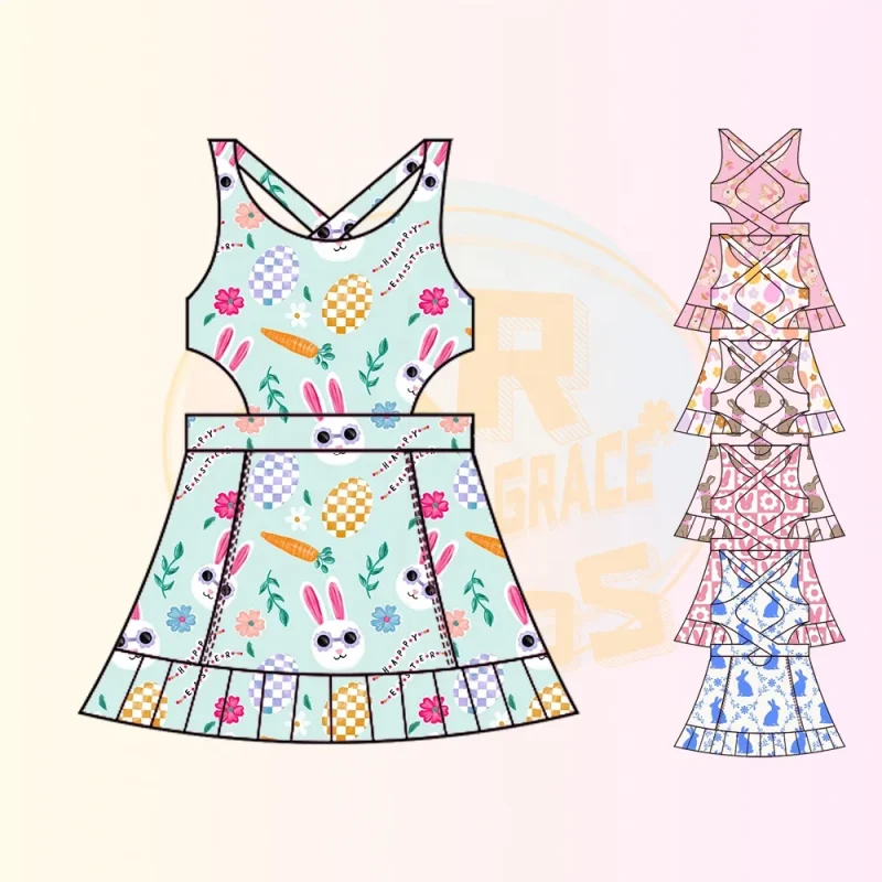 Baby Girls U Neck Strap Racerback Cut Out Sports Dress Tennis Sleeveless A-Line Active Dress