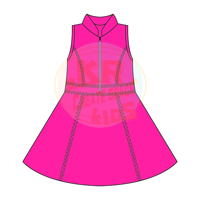 Half Zipper Front Sports Wear High Waist Fitness Kids Girls Dress Solid Yoga Material Sleeveless Skort Dresses for Little Girls