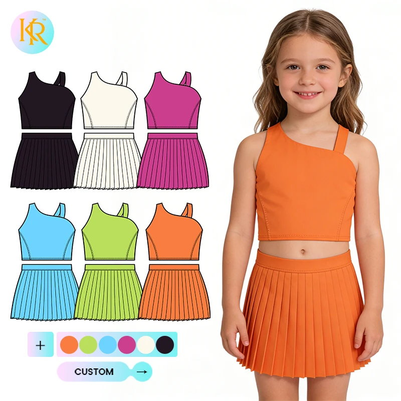Kerui Girls Sports Kids Yoga Set Custom Gym Fitness & Yoga Wear Girls Dresses Sportswear Tennis Skirt Girls Clothing Sets