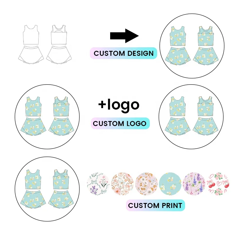 Kerui New Printed Girls Sports Baby Girl Yoga Sets Summer Custom Children Gym Tennis Back Micro Hollow Vest Short Skirt Sets - Image 5