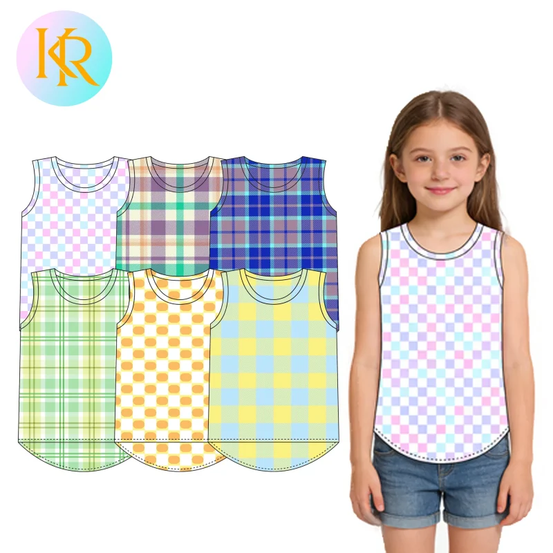 Kerui Customized Prints Logo Children Girls Athletic Wear Fitness Activewear Kids Girls UPF 50+ Sleeveless Tank Top