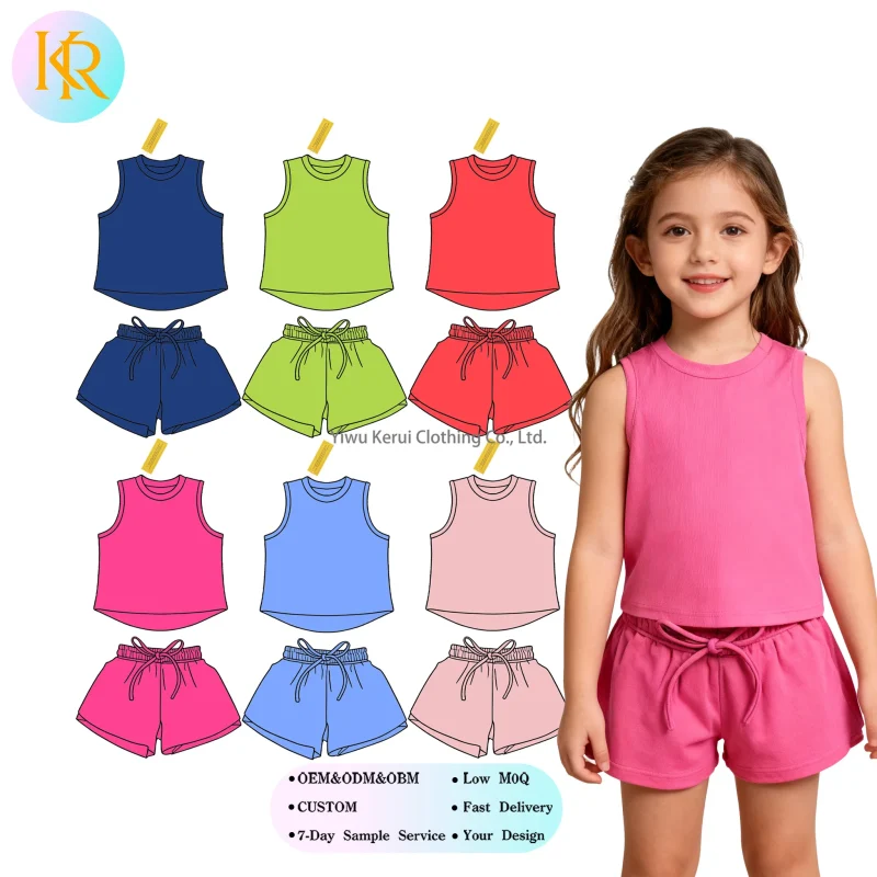 Kerui Lightweight Sleeveless Fitness Vest Shorts Activewear Set for Girls Quick-Drying Casual Running  Yoga Set for Children