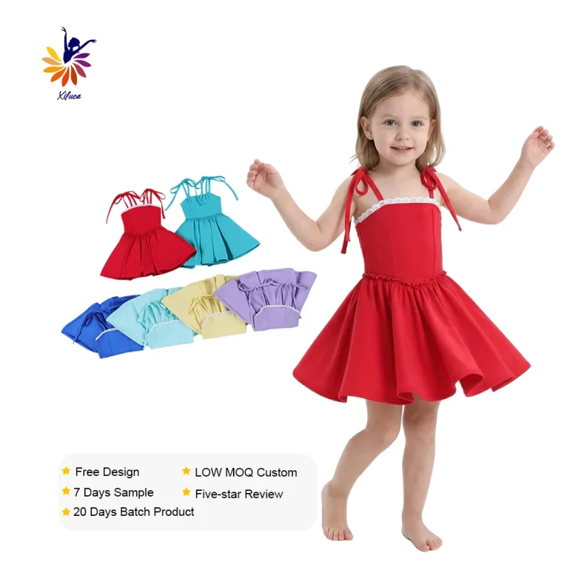 Girls Boutique Yoga Dress Solid Color Camisole Puff Skirt Organza Built-in Shorts Custom Print