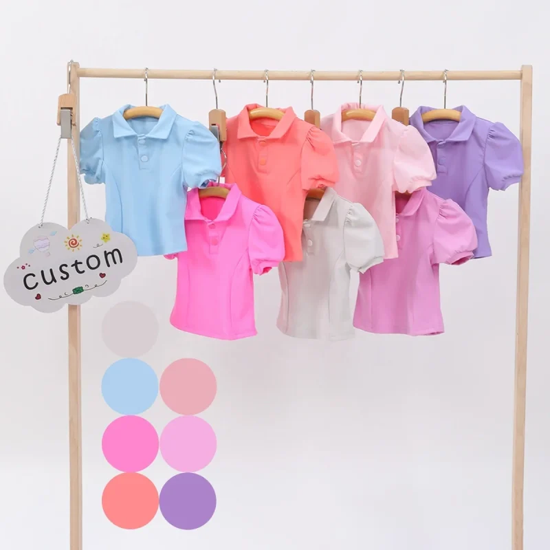 Kerui Woman Active Wear Tops Kids Girls Summer Sports Puff Sleeved Nylon T-shirt Sweet Style Sets Girls Fashion Polo-shirts