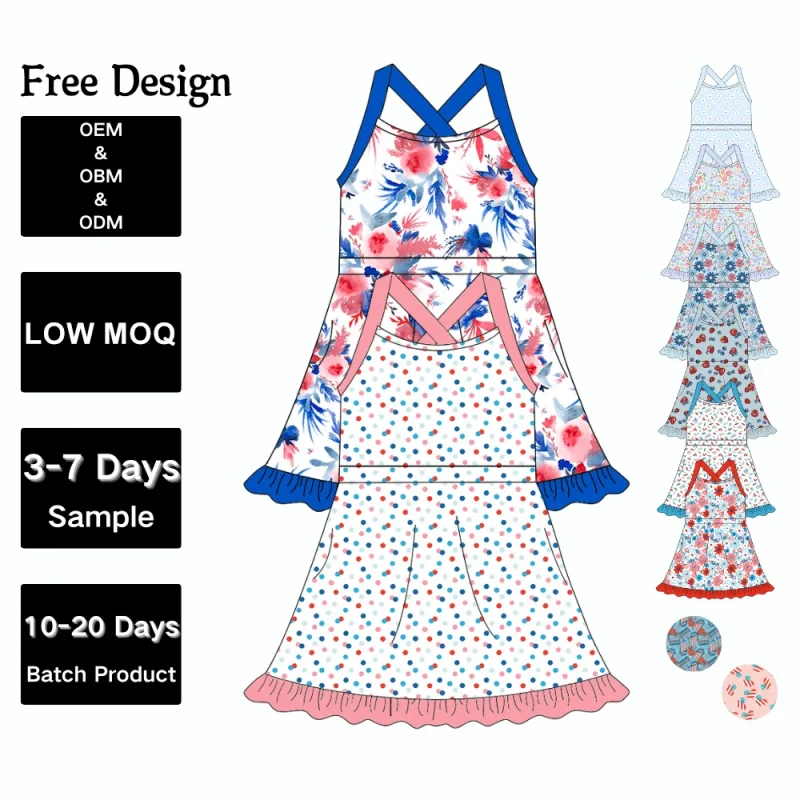 KERUI Cute Baby Girls Floral Print Sports Dress Knee-Length Smock Dress for Summer ODM Supply