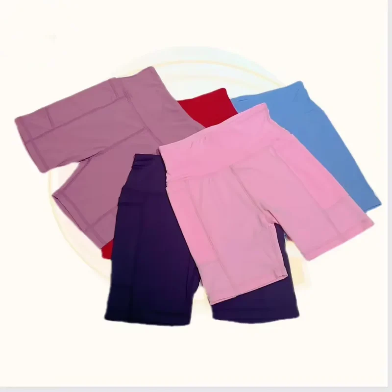 Factory Wholesale Pure Pink Girls Shorts Custom Size Yoga Shorts Kids Yoga Shorts