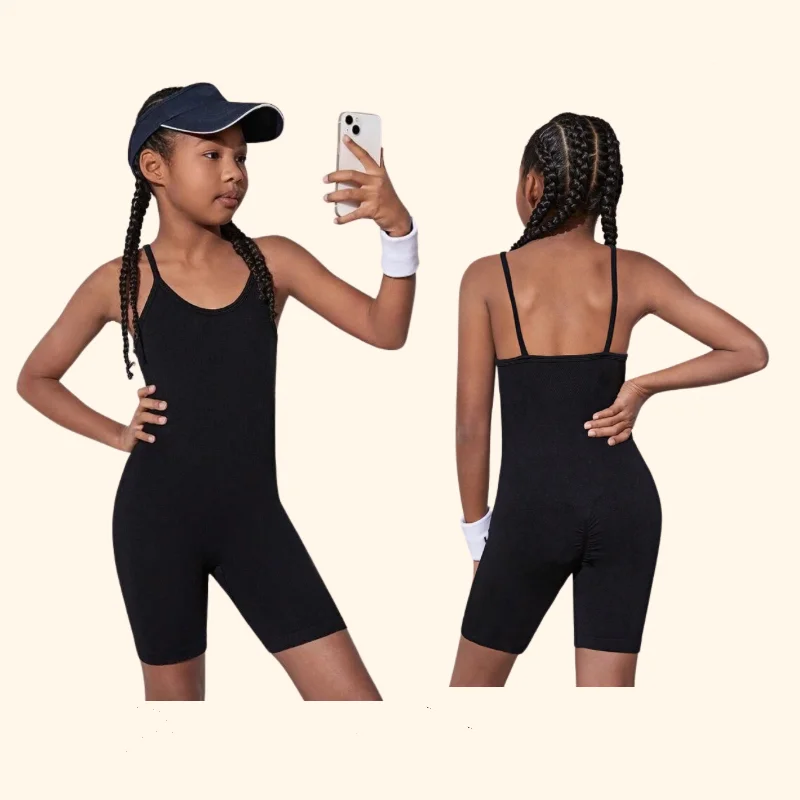 Wholesale Kids Yoga Wear Short Sleeves Sports Top Custom Logo Fitness Gym Leggings Set for Girls Kids Sportswear