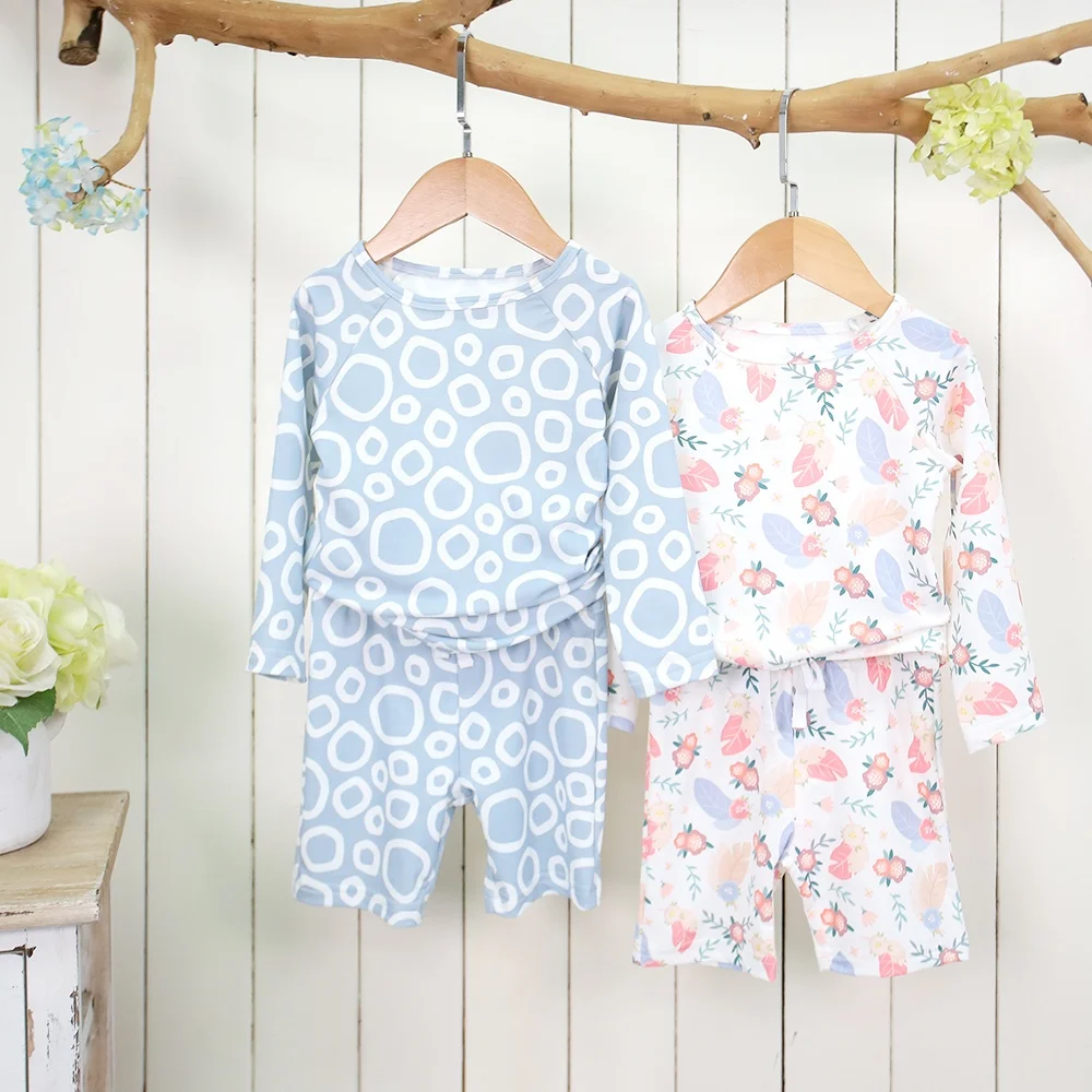 New Style 2pcs Unisex Custom Long Sleeve Swimwear Suit with Geometric Print Quick Dry for Kids Summer Beach Sunscreen Clothing - Image 2