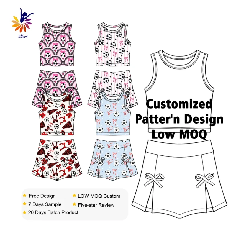 Girls Soccer Print Yoga Outfit Sleeveless Top Skirt Built-in Shorts Daily Small Batch Custom Wear