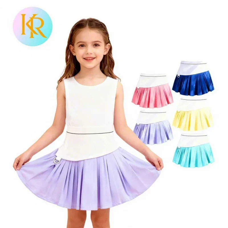 Custom Size Summer Kid Girl Sports Training Clothing Tennis and Golf Wear Including Shorts Skirt with Front Logo OEM/ODM