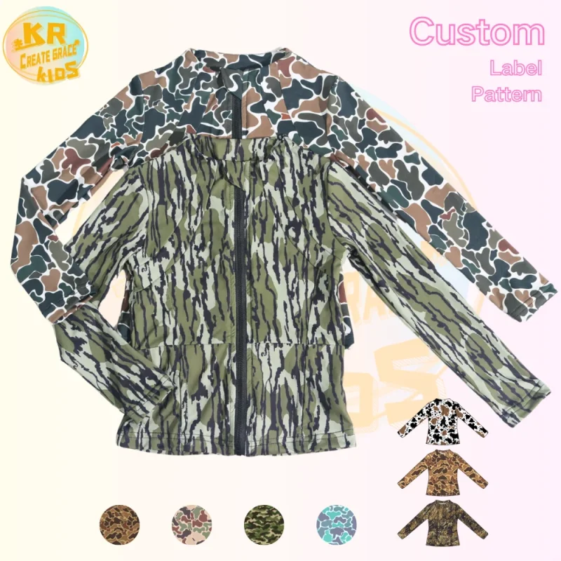 KERUI 2025 Fall Kids BabyChildren's Camouflage Sports Jacket  Long Sleeve Collarless Zipper Hunting Camo Baby Tops