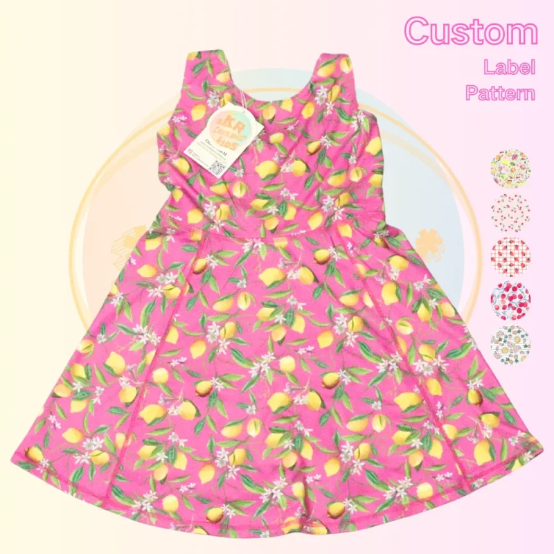 KERUI Mom and Me Tennis Dress Baby Girls Lemon Printing Fruits Yoga Sleeveless Dress High Quality Kids Oem Sports Dresses