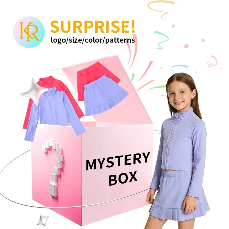 Kerui Active Wear Kids Surprise Box Girls Yoga Set Long Sleeve Top & Skort with Built-in Shorts Stretchy Soft Kids Sportswear